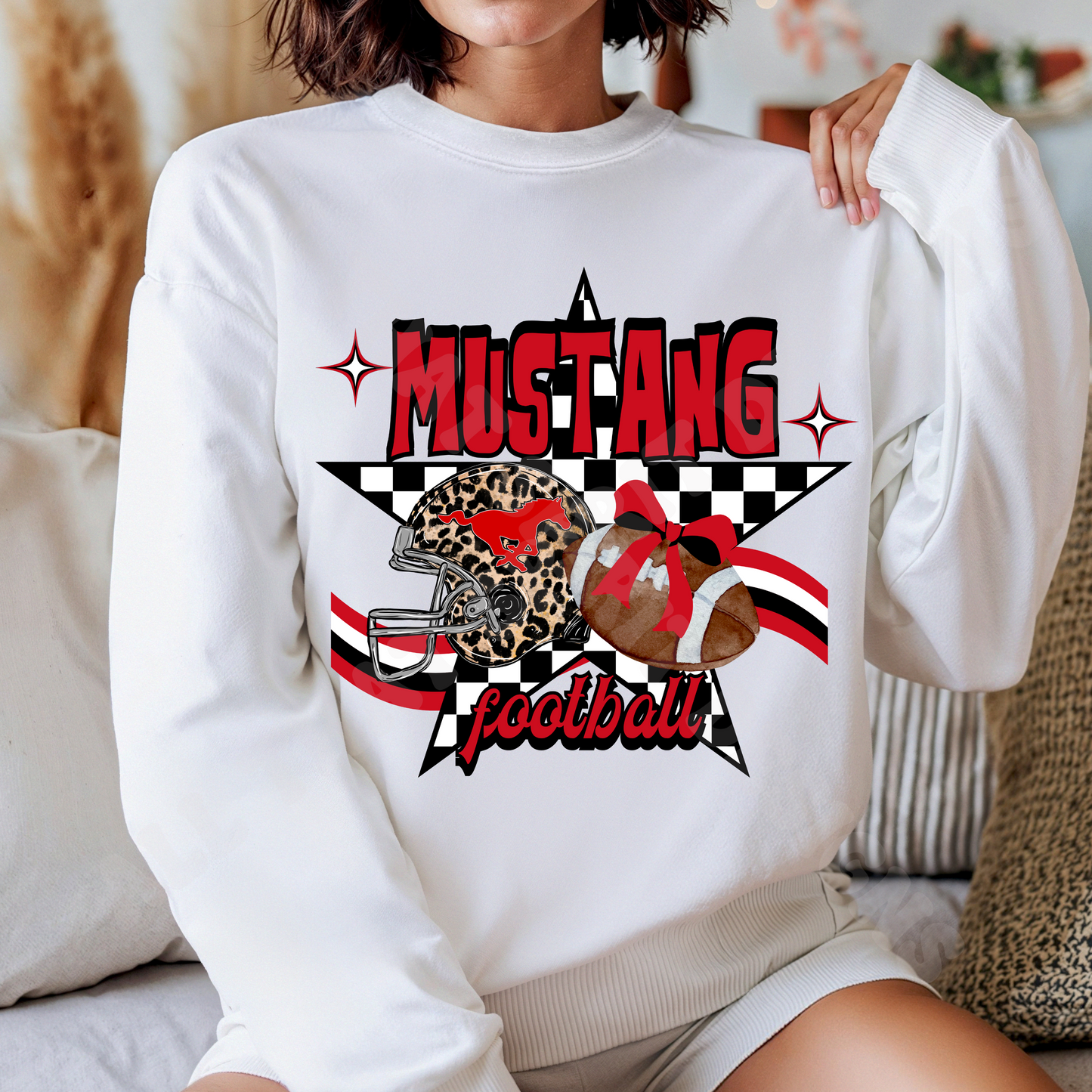 Leopard Checkered Star Red Mustang Mascot